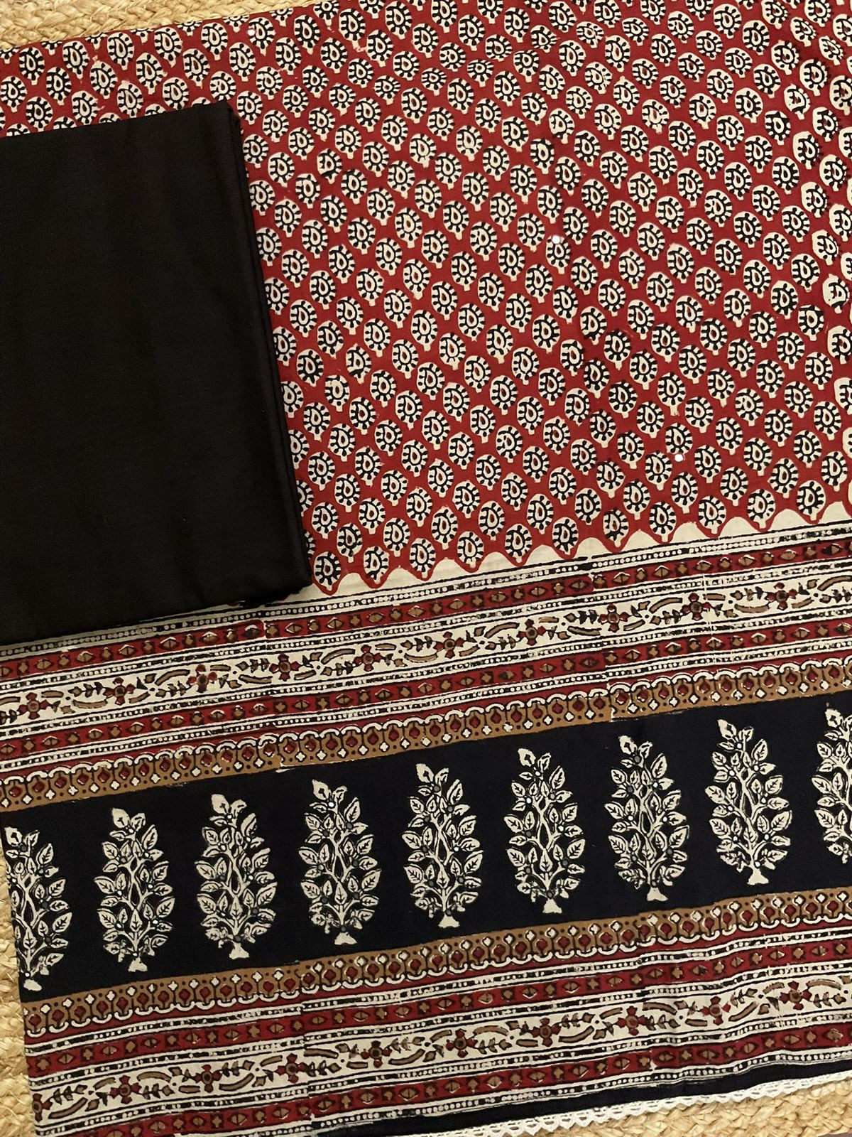 Pure Cotton Printed Embroidered Suit - Maroon