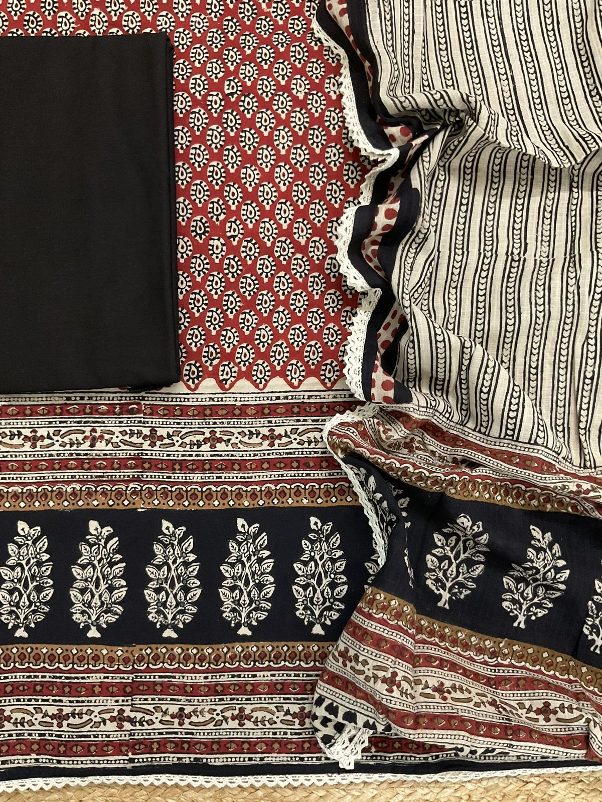 Pure Cotton Printed Embroidered Suit - Maroon