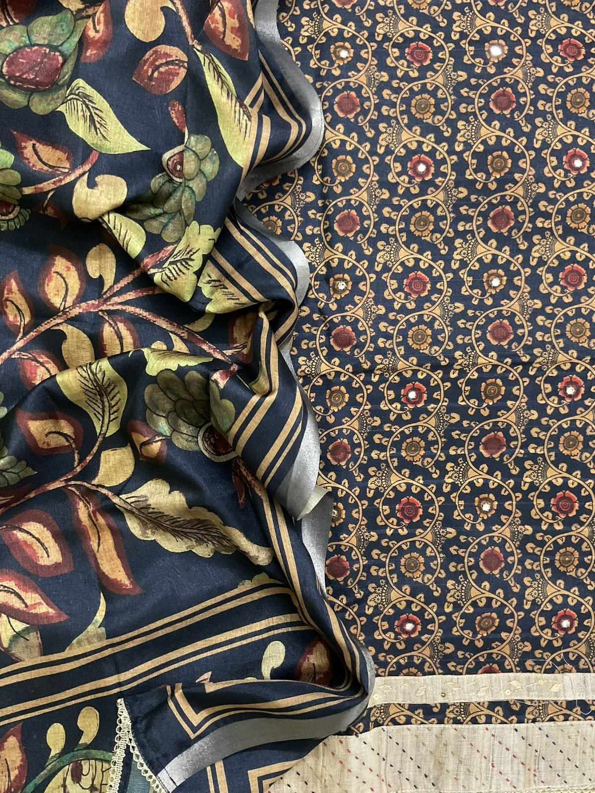 Soft Semi Tussar Silk Printed Embroidered Suit - Blue