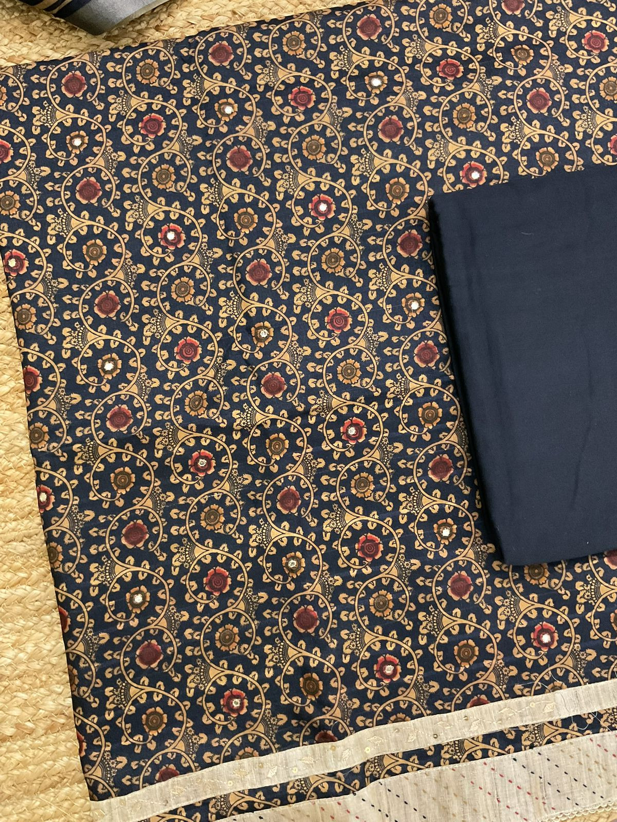 Soft Semi Tussar Silk Printed Embroidered Suit - Blue