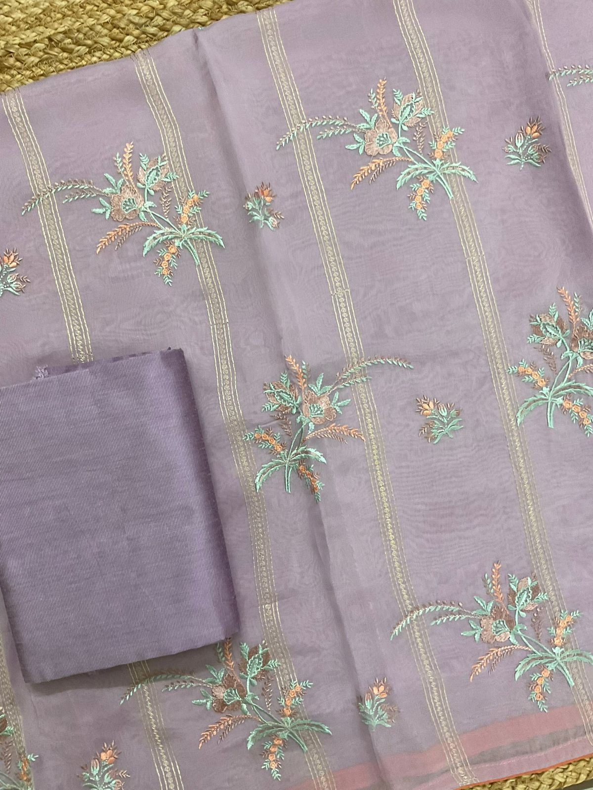 Pure Organza Embroidered Suit - Lavender