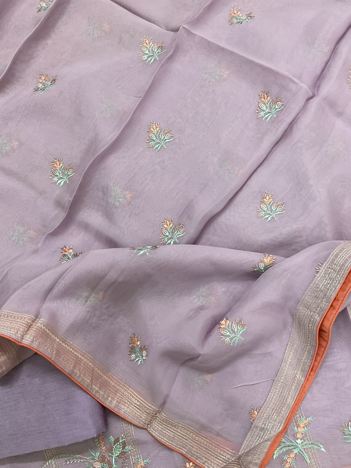 Pure Organza Embroidered Suit - Lavender