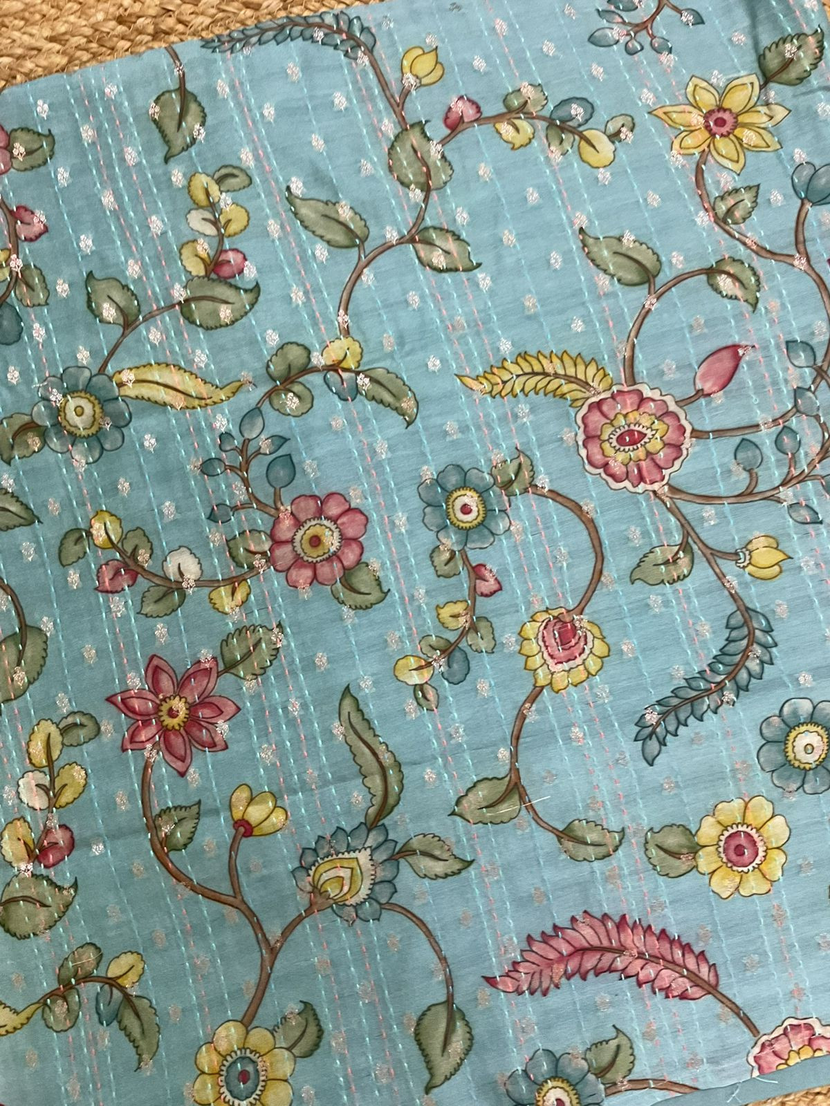 Pure Mul Chanderi Printed Embroidered Banarasi Weaved Suit - Blue