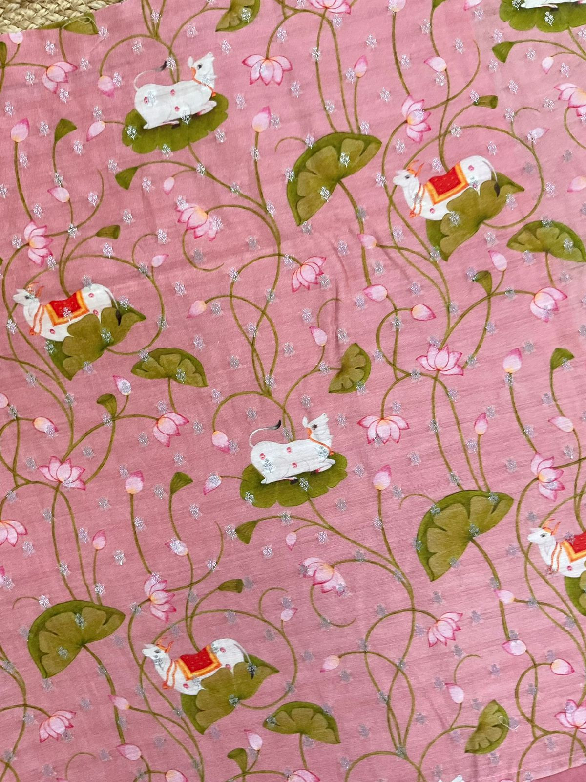 Pure Mul Chanderi Printed Embroidered Banarasi Weaved Suit - Onion Pink