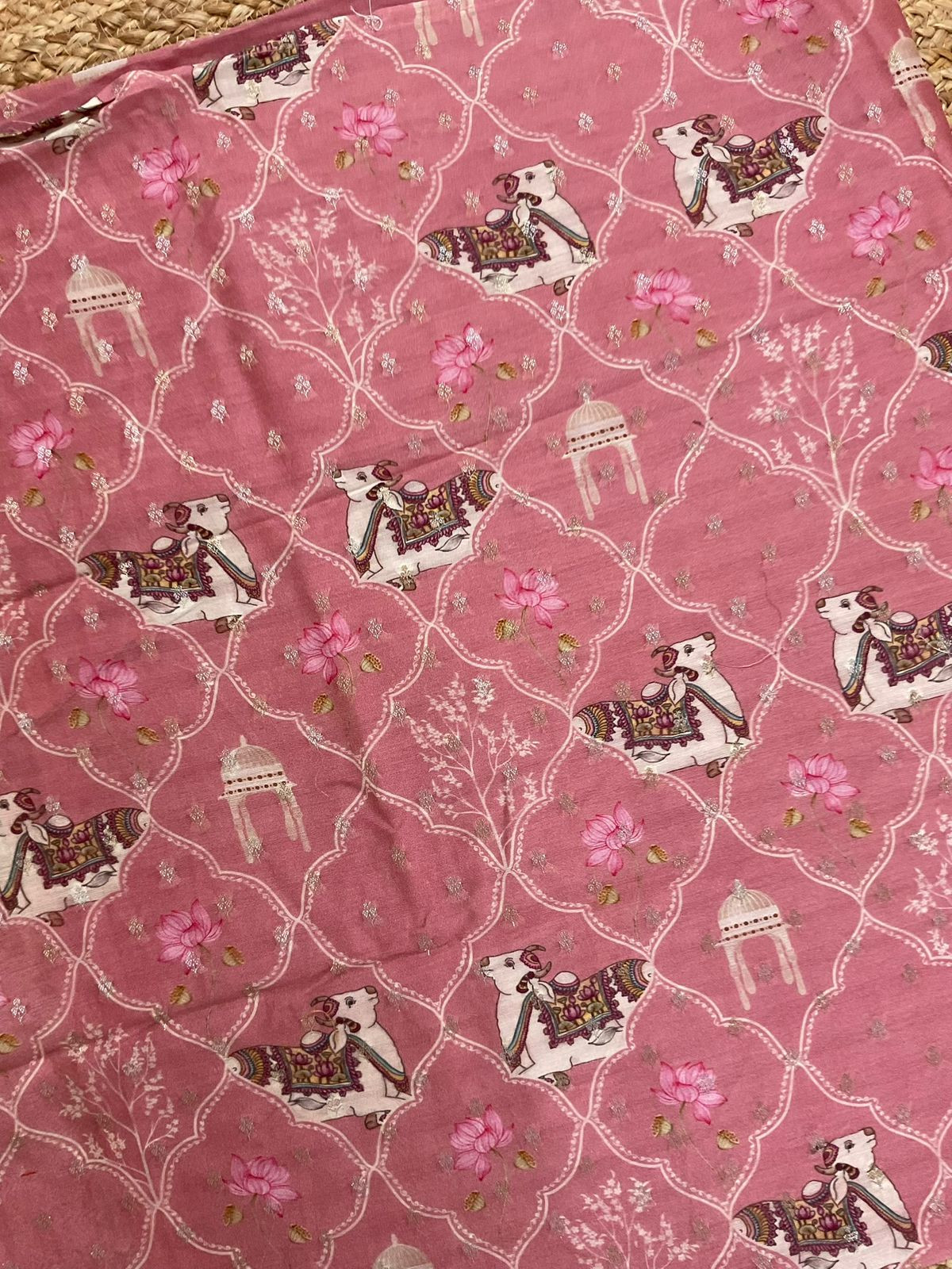 Pure Mul Chanderi Printed Embroidered Banarasi Weaved Suit - Onion Pink