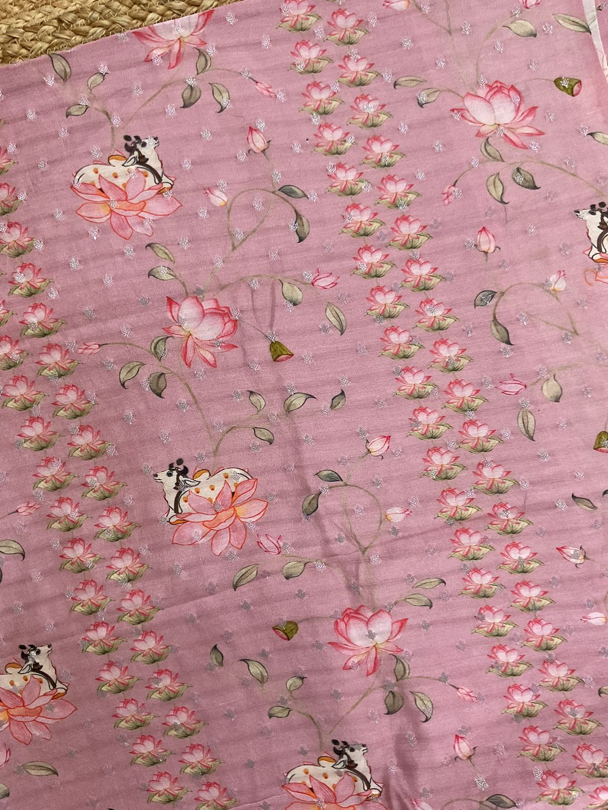 Pure Mul Chanderi Printed Embroidered Banarasi Weaved Suit - Onion Pink