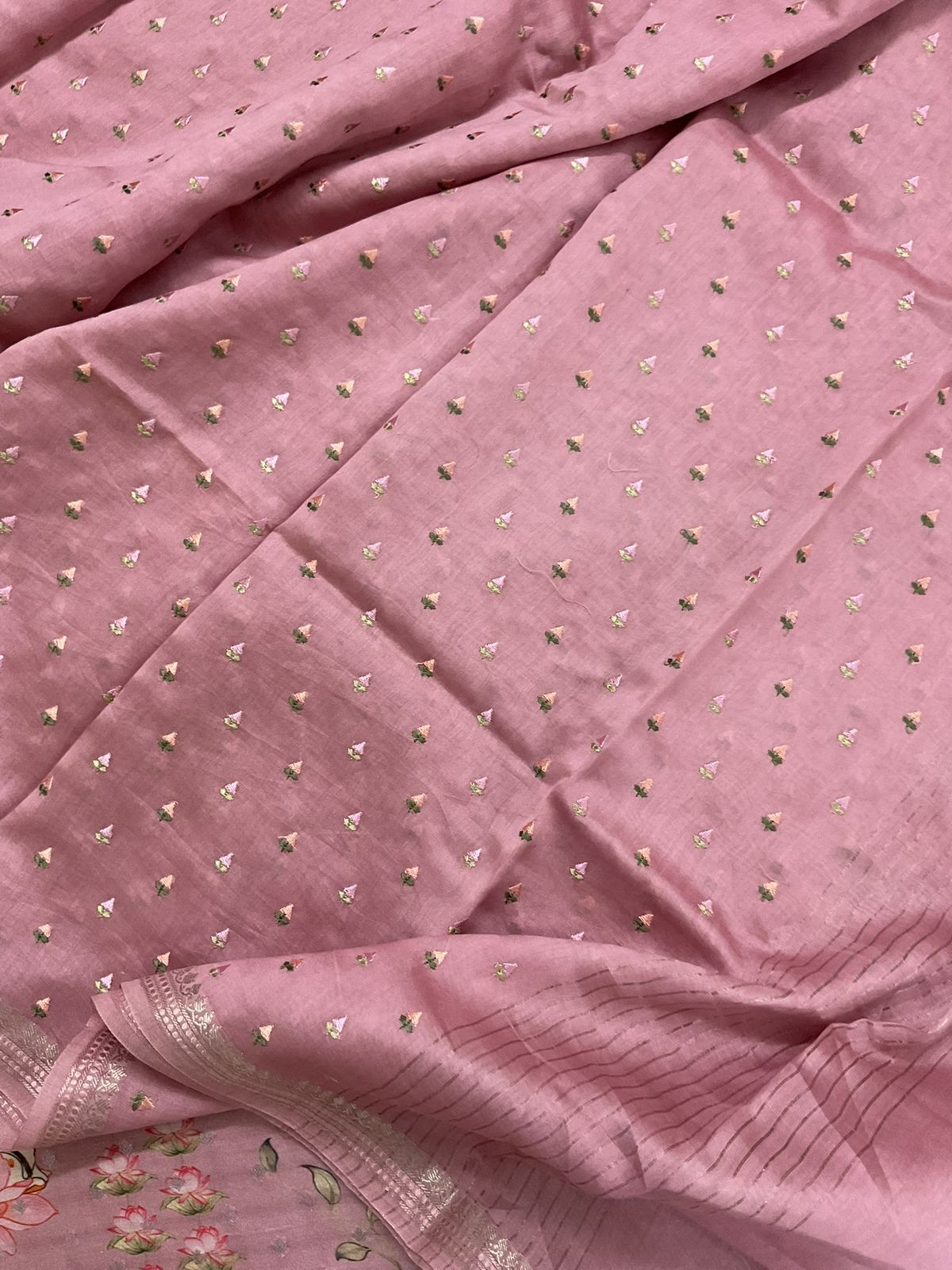 Pure Mul Chanderi Printed Embroidered Banarasi Weaved Suit - Onion Pink