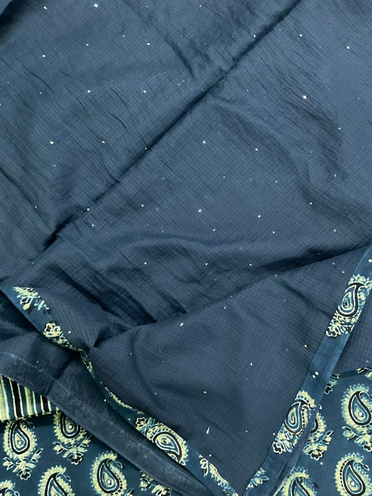 Pure Cotton Printed Embroidered Suit - Indigo