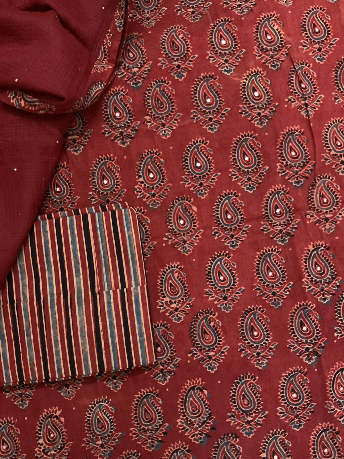 Pure Cotton Printed Embroidered Suit - Maroon