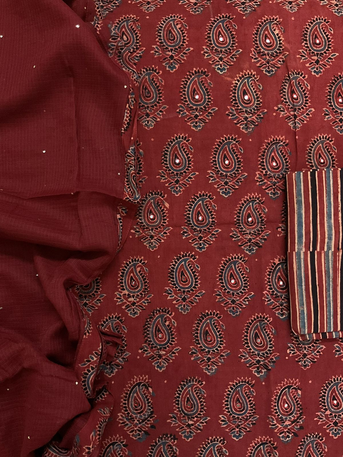 Pure Cotton Printed Embroidered Suit - Maroon