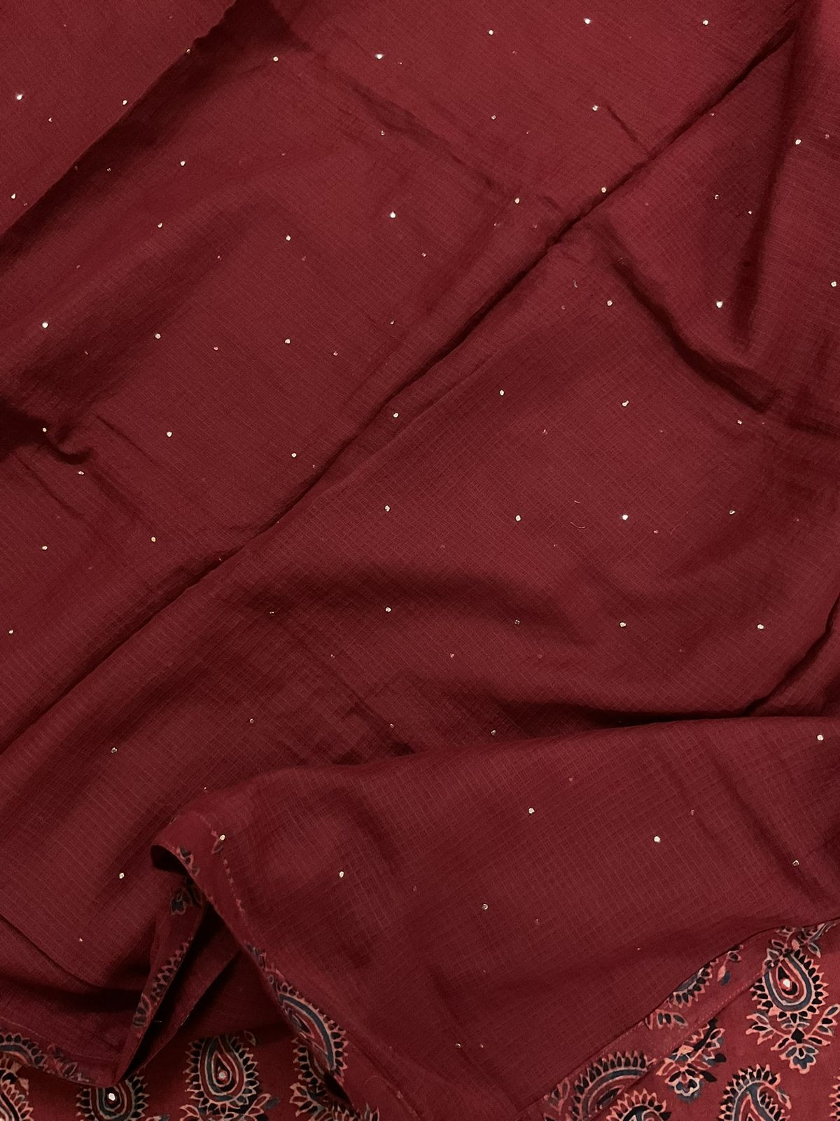 Pure Cotton Printed Embroidered Suit - Maroon