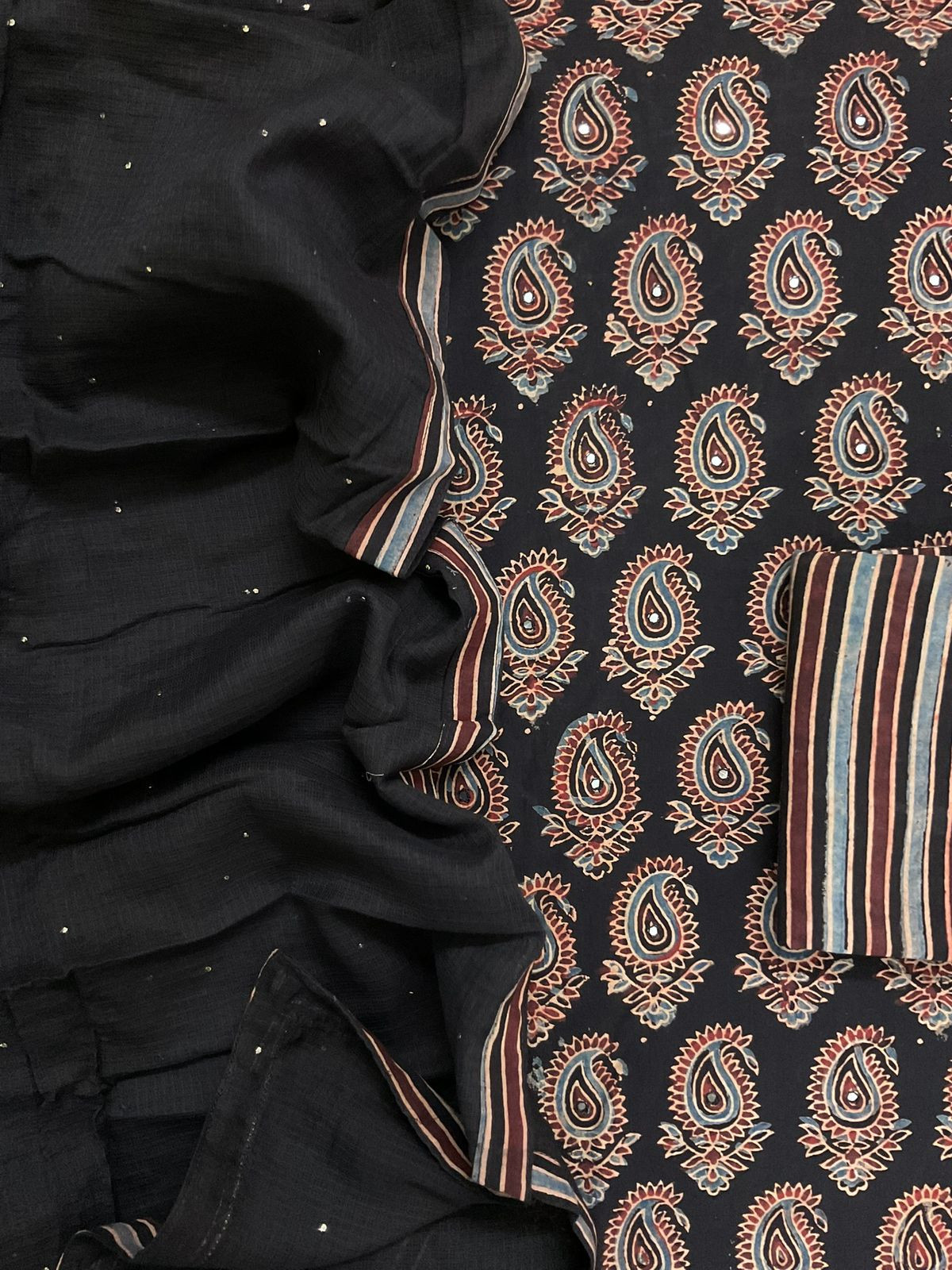 Pure Cotton Printed Embroidered Suit - Black