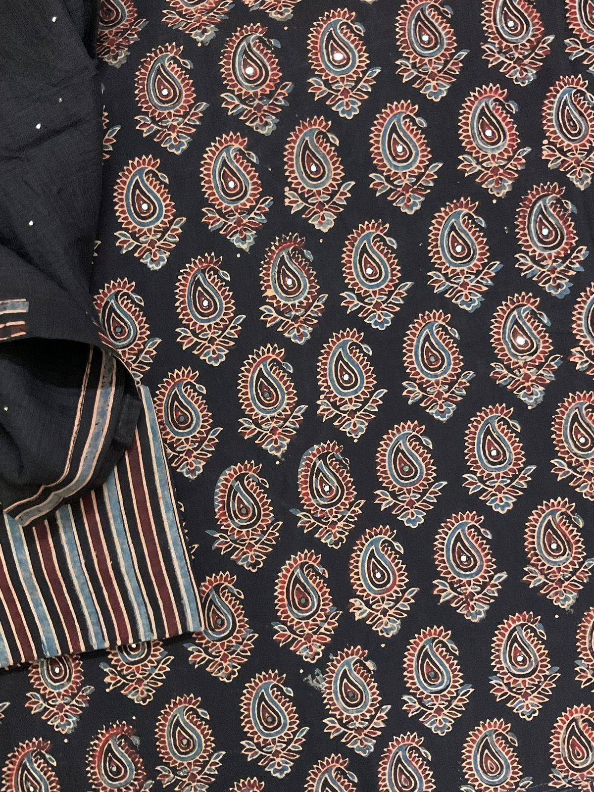 Pure Cotton Printed Embroidered Suit - Black