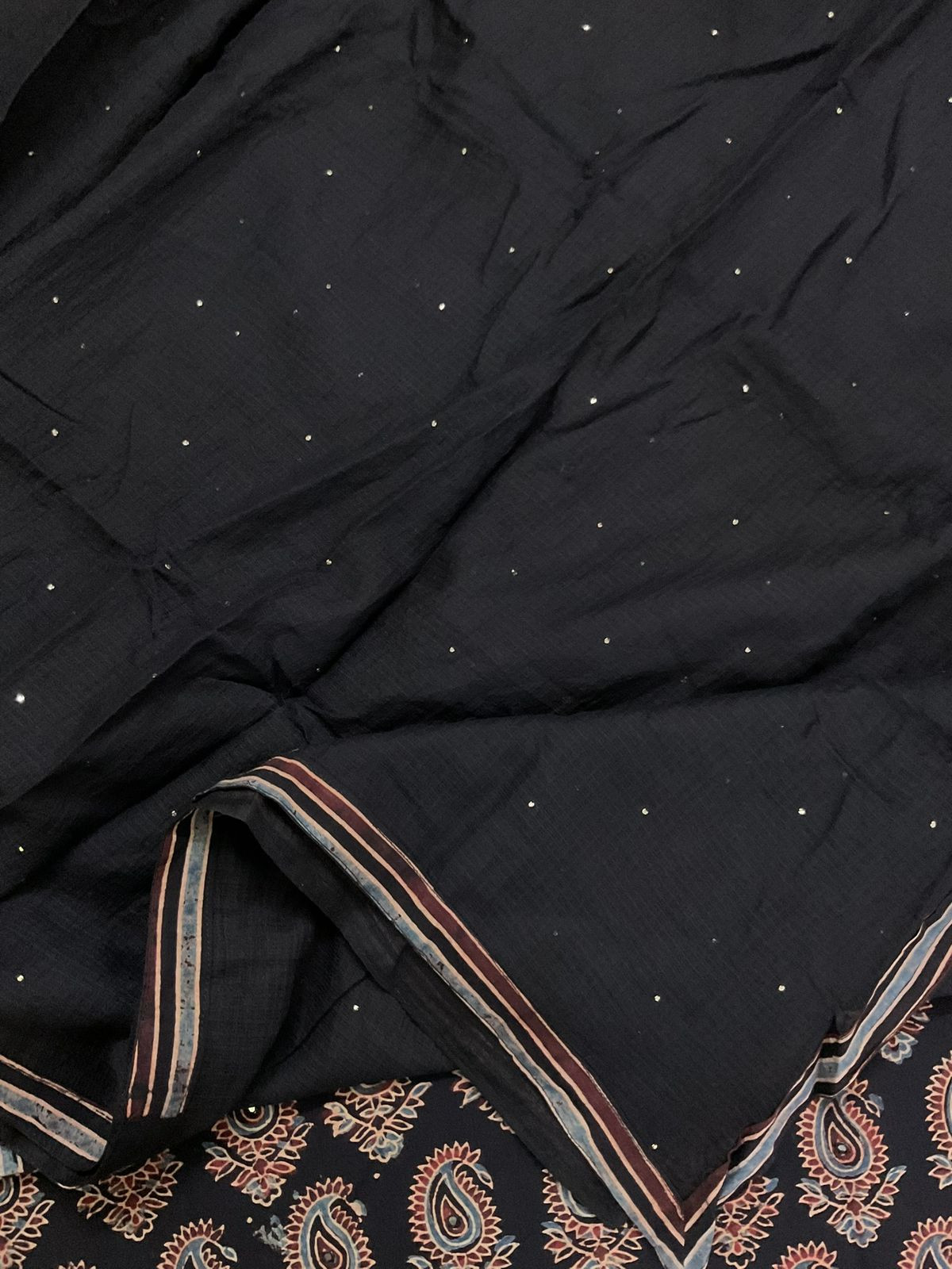 Pure Cotton Printed Embroidered Suit - Black