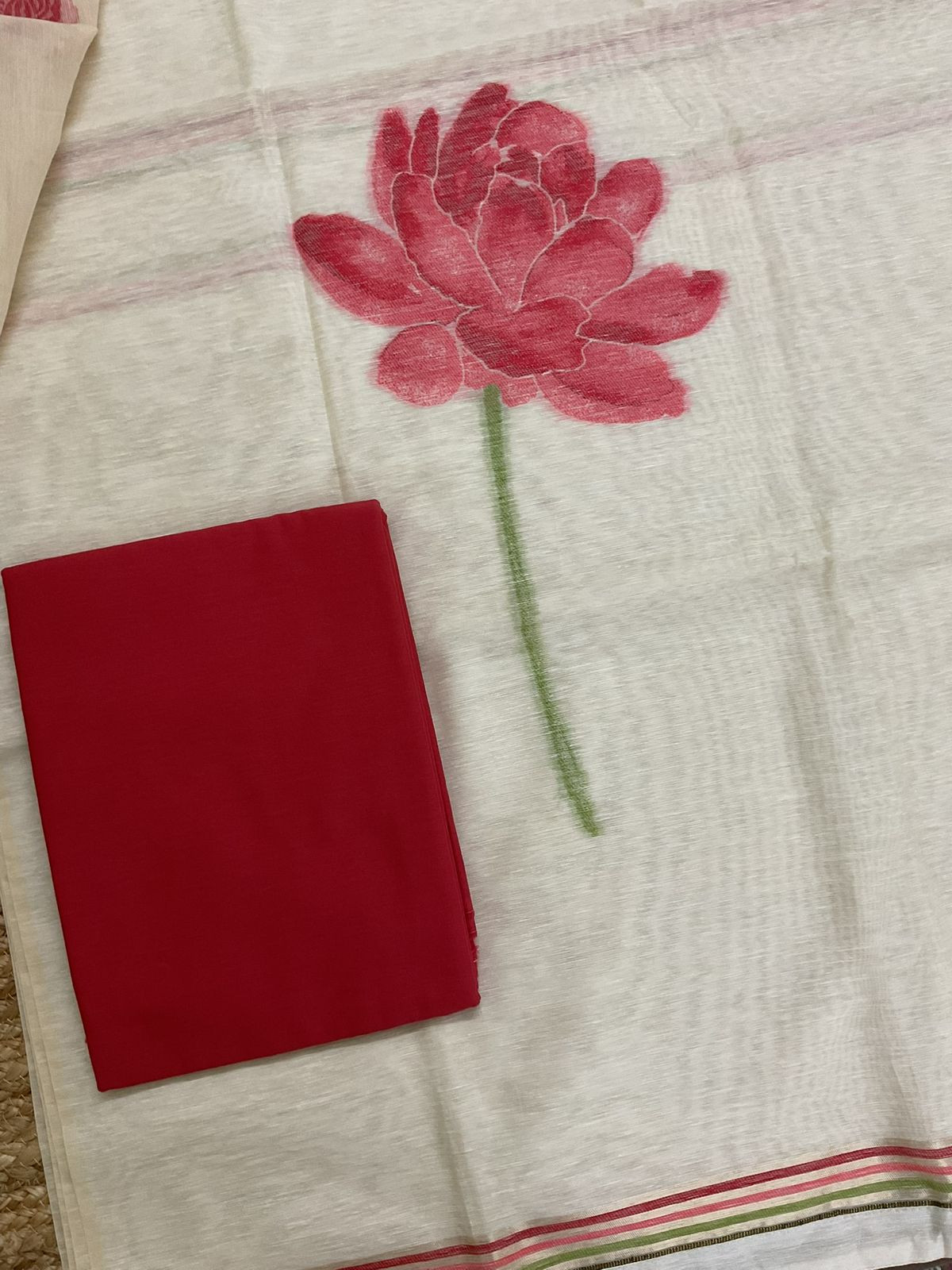 Soft Slub Chanderi Jamdani Weaved Suit - Cream