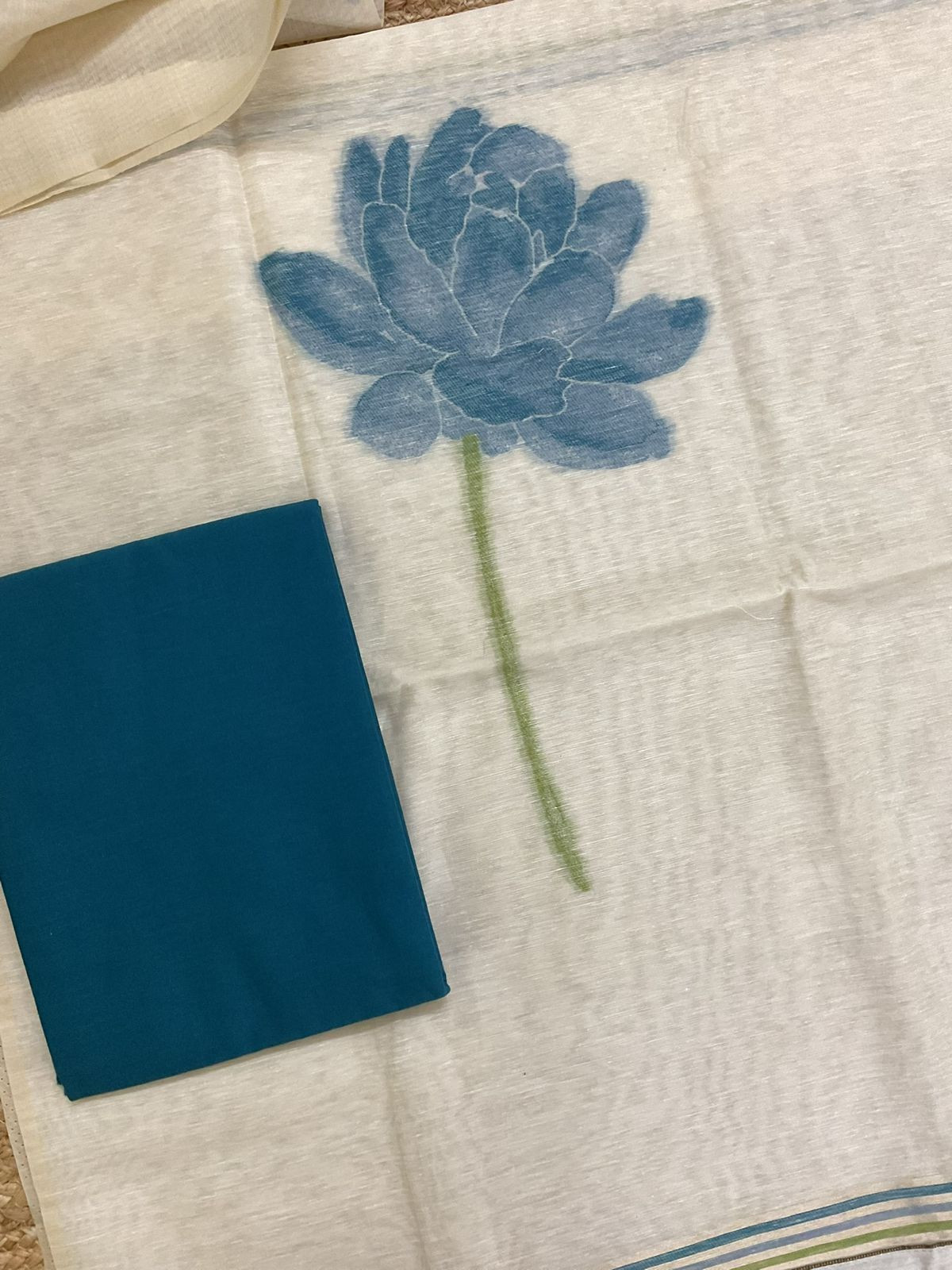 Soft Slub Chanderi Jamdani Weaved Suit - Cream