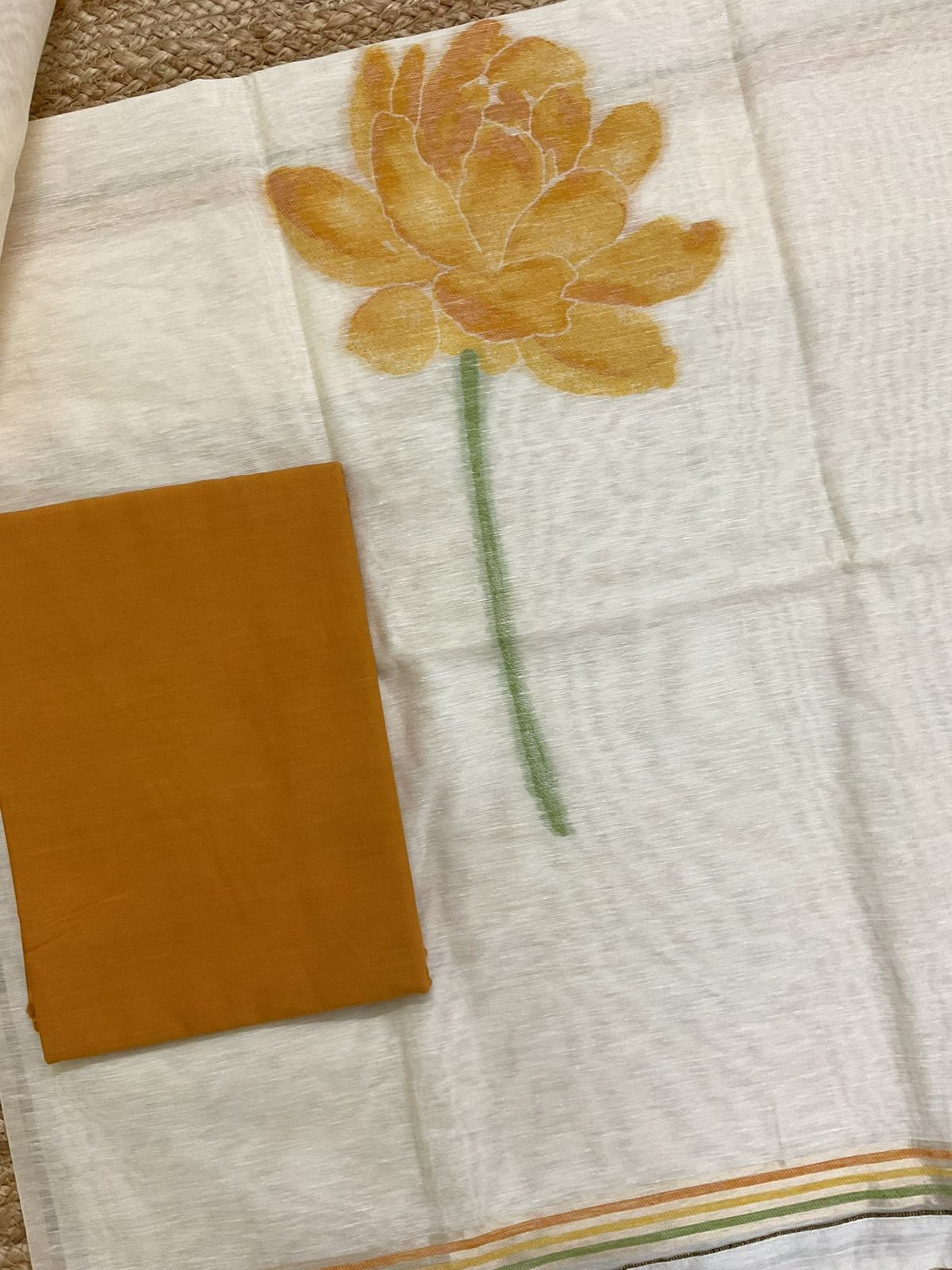 Soft Slub Chanderi Jamdani Weaved Suit - Cream