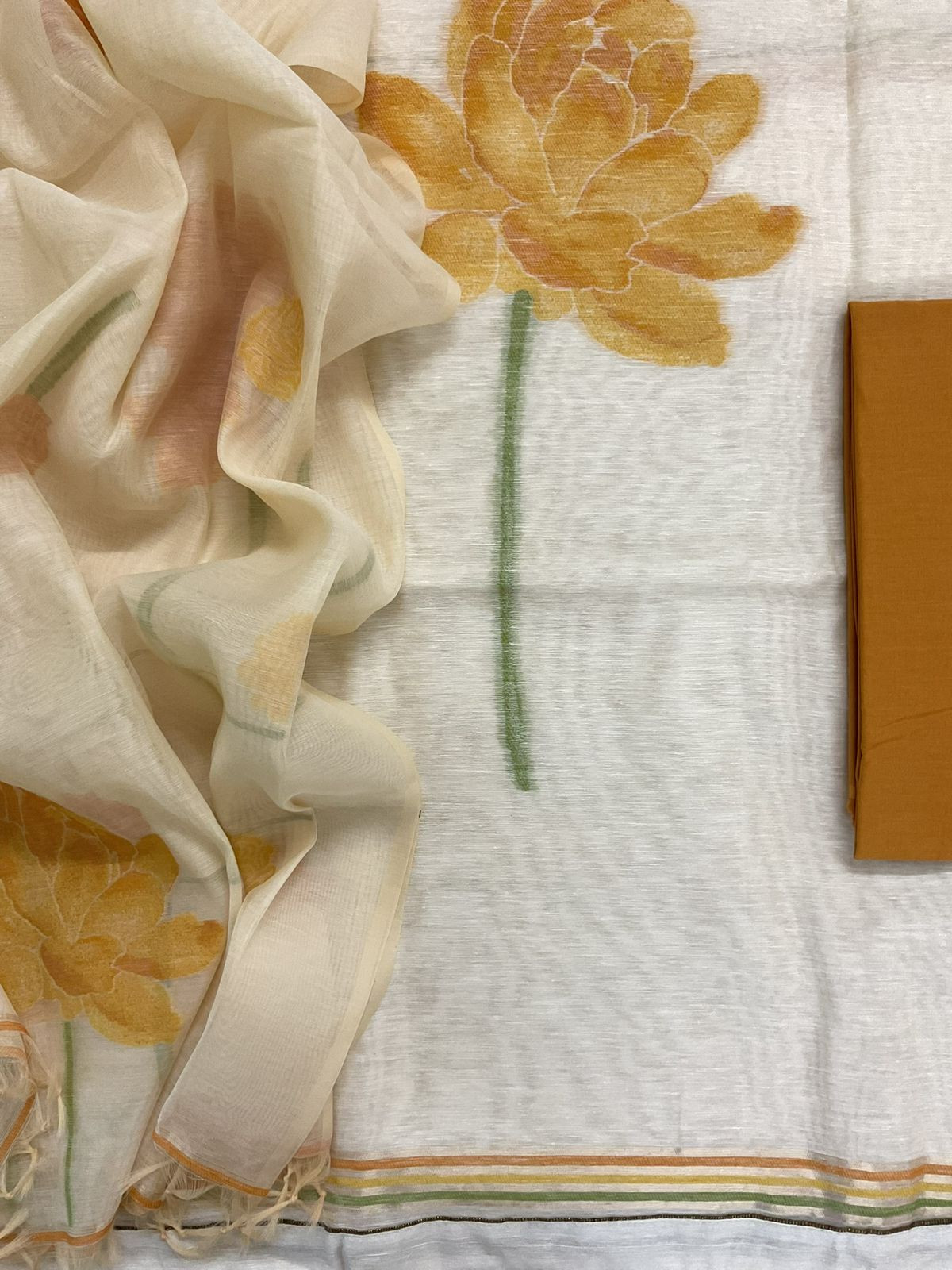 Soft Slub Chanderi Jamdani Weaved Suit - Cream