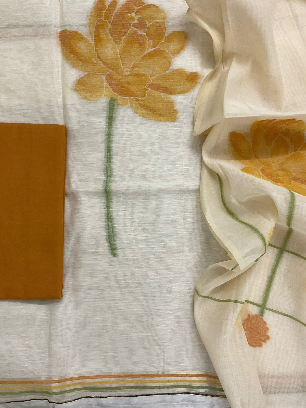 Soft Slub Chanderi Jamdani Weaved Suit - Cream