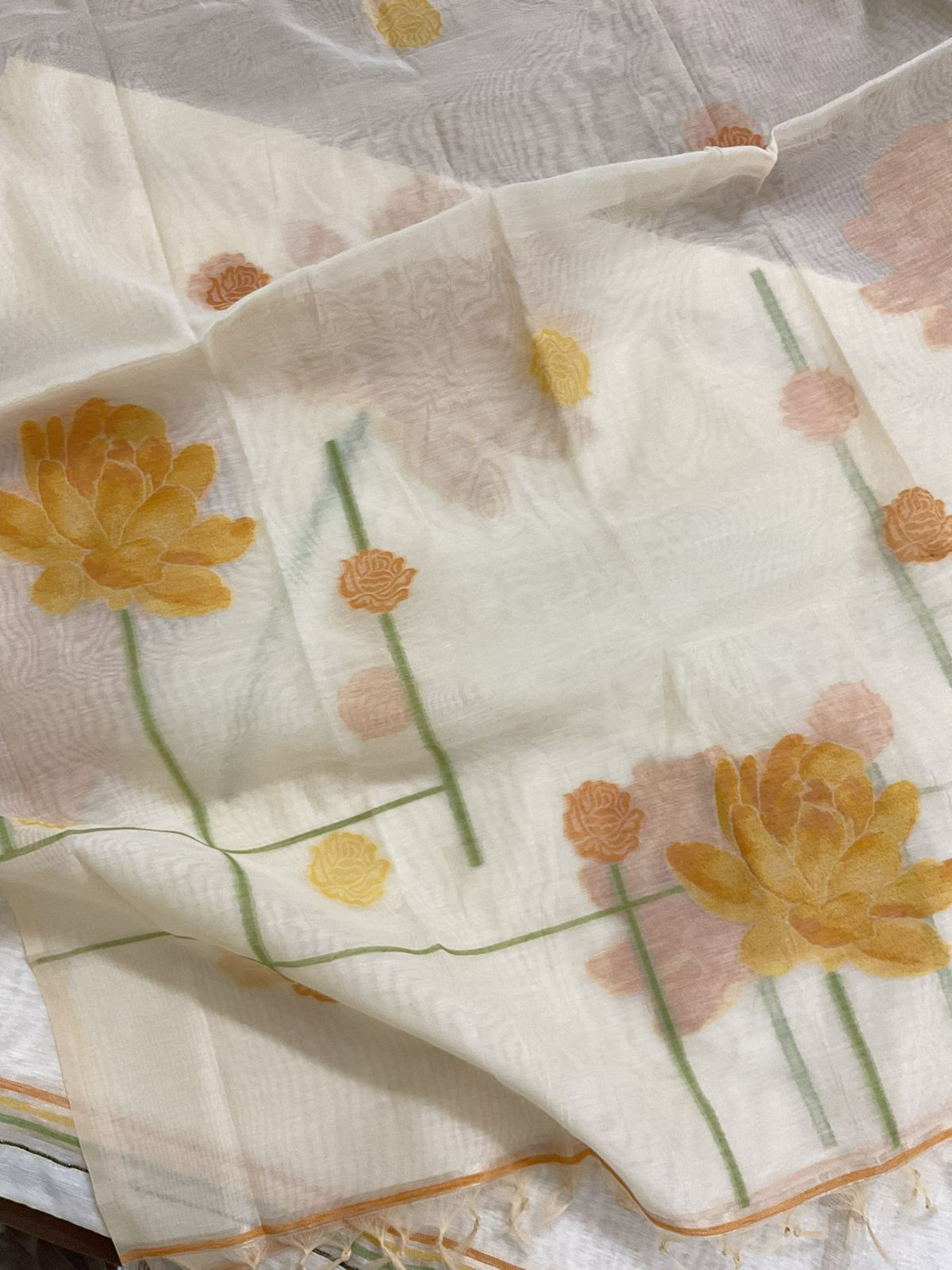 Soft Slub Chanderi Jamdani Weaved Suit - Cream