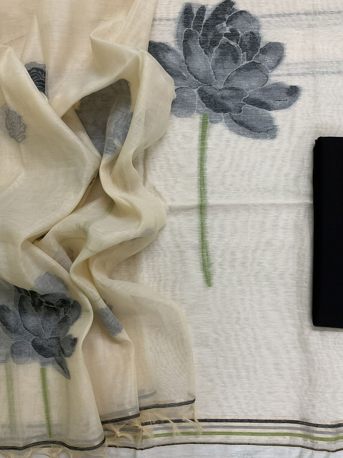 Soft Slub Chanderi Jamdani Weaved Suit - Cream