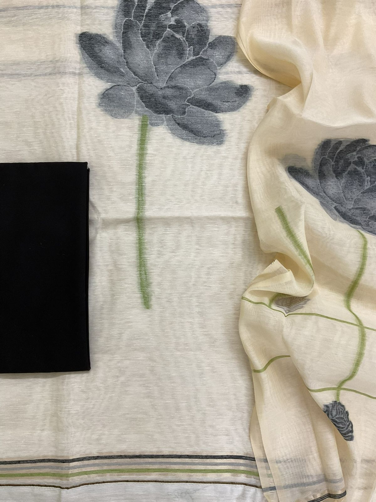 Soft Slub Chanderi Jamdani Weaved Suit - Cream