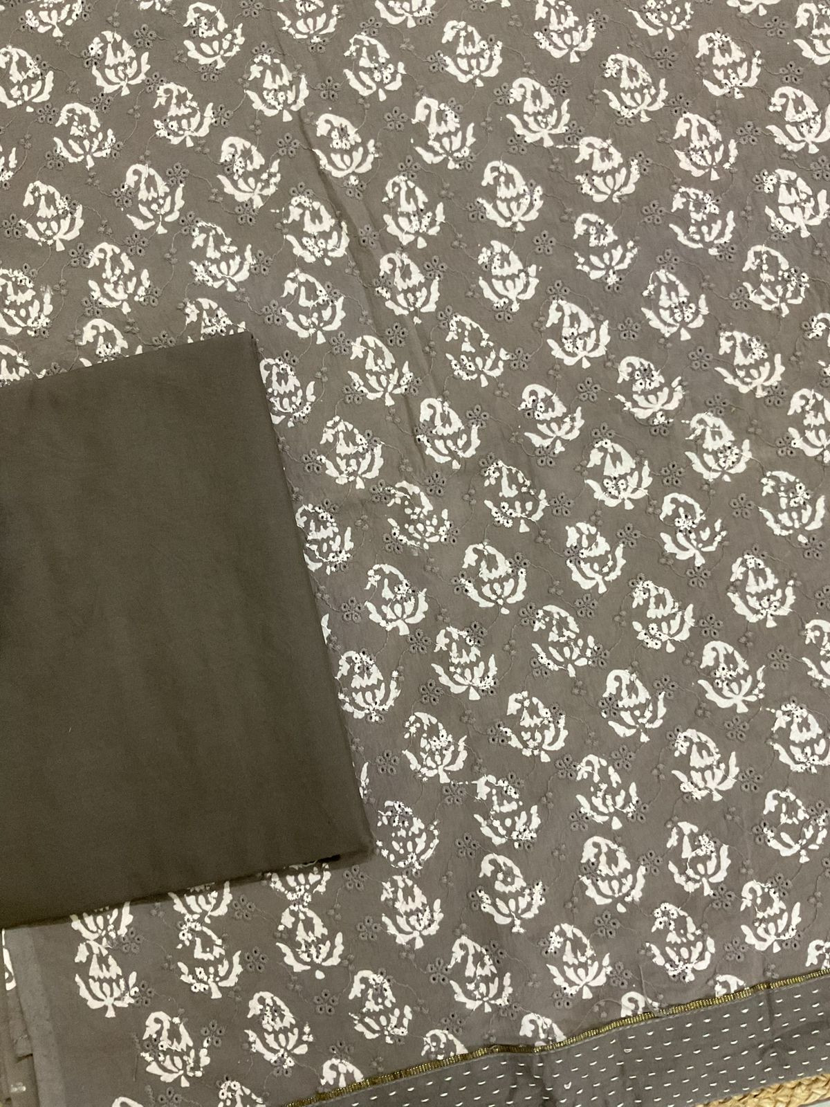 Pure Hakoba Cotton Printed Embroidered Suit - Brown