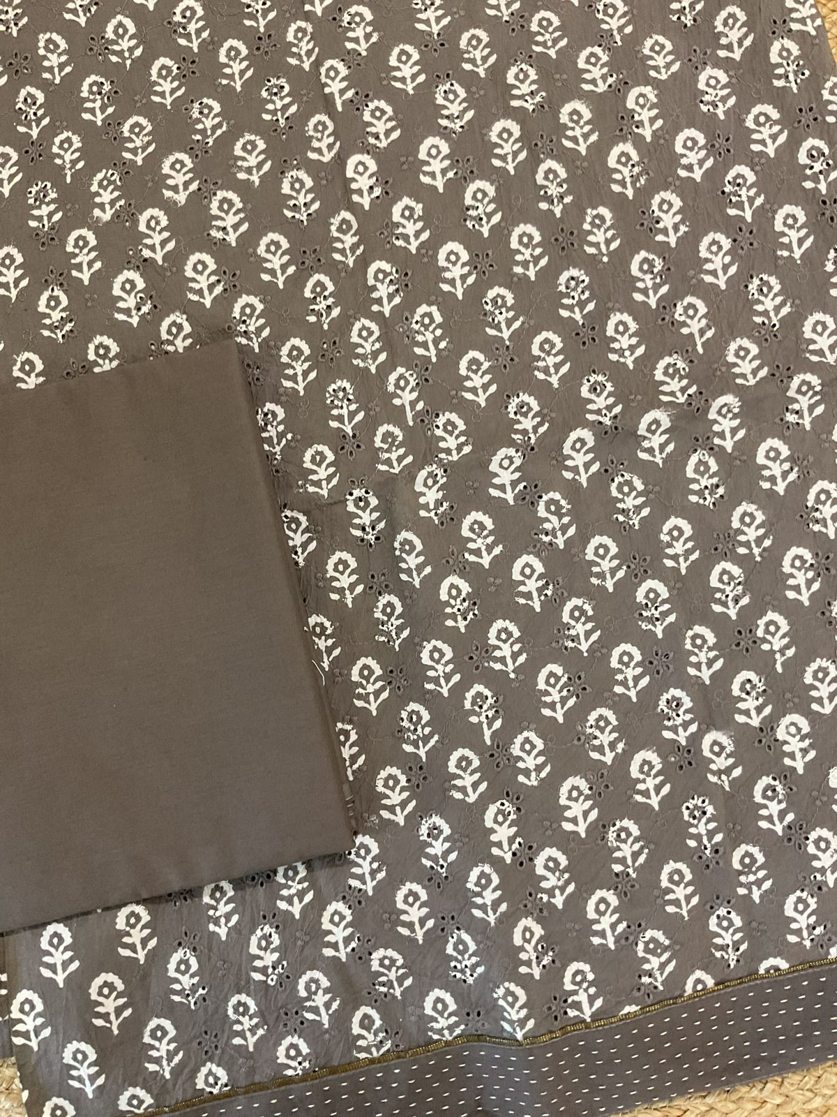 Pure Hakoba Cotton Printed Embroidered Suit - Brown