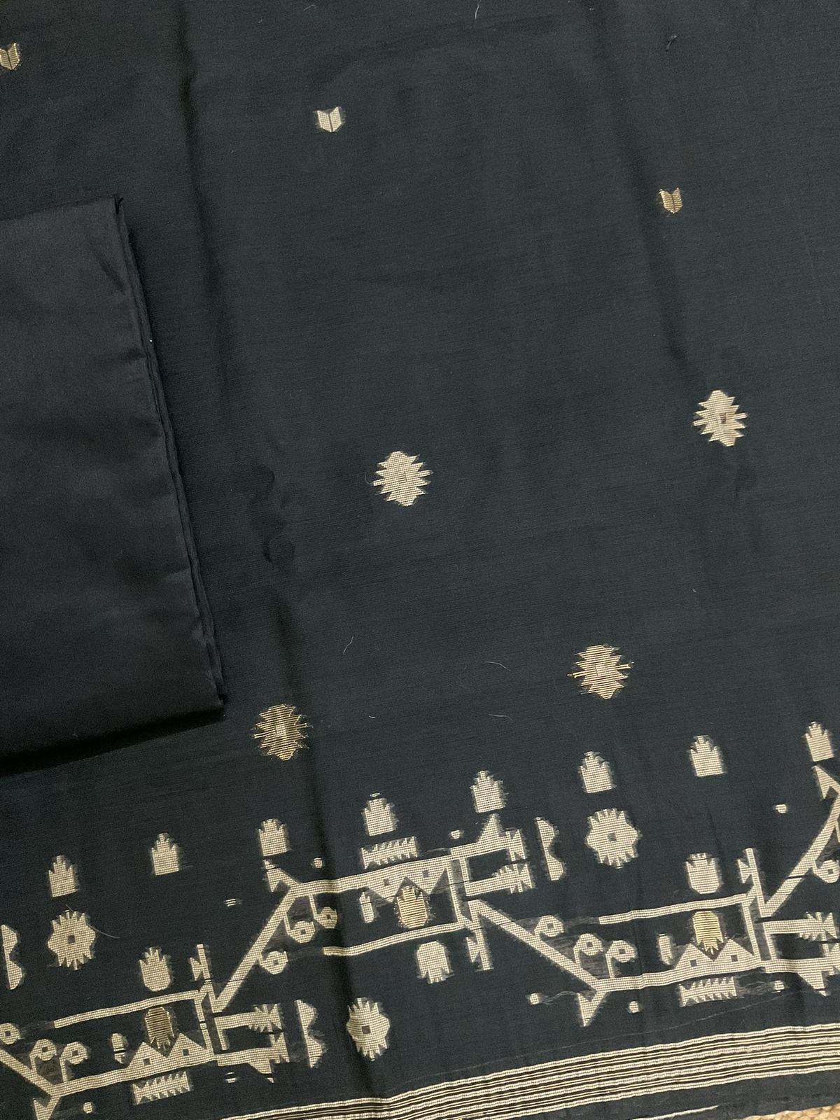 Soft Slub Chanderi Jamdani Weaved Suit - Black