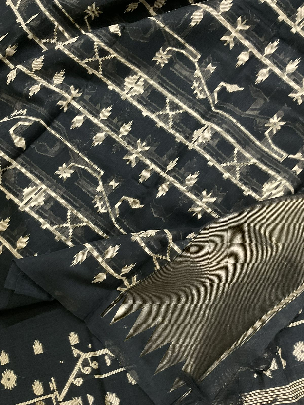 Soft Slub Chanderi Jamdani Weaved Suit - Black