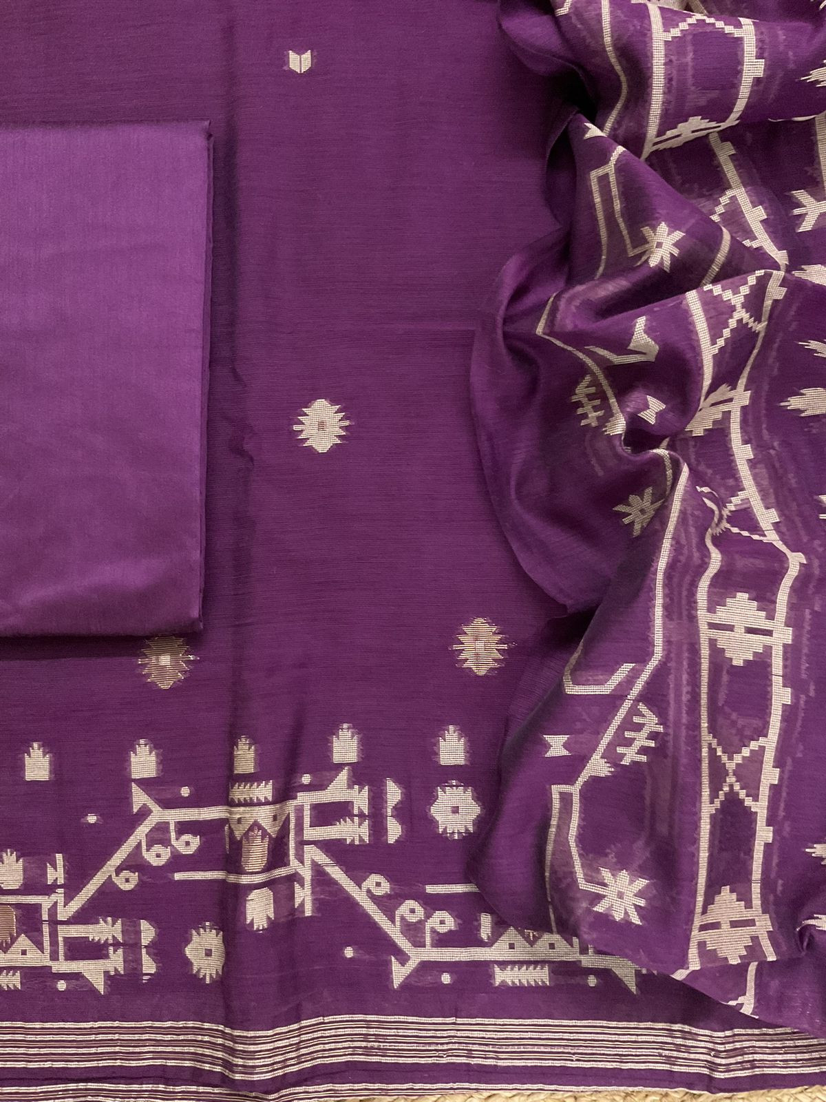 Soft Slub Chanderi Jamdani Weaved Suit - Purple