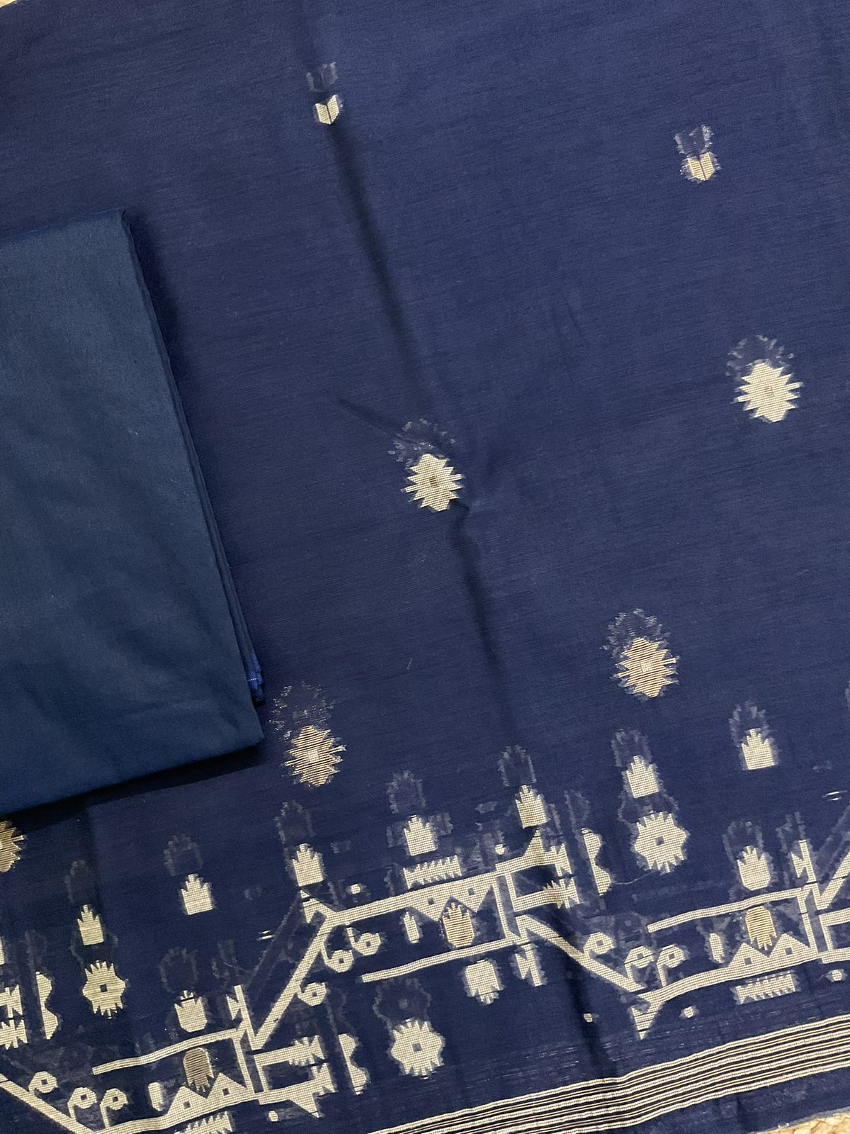 Soft Slub Chanderi Jamdani Weaved Suit - Blue