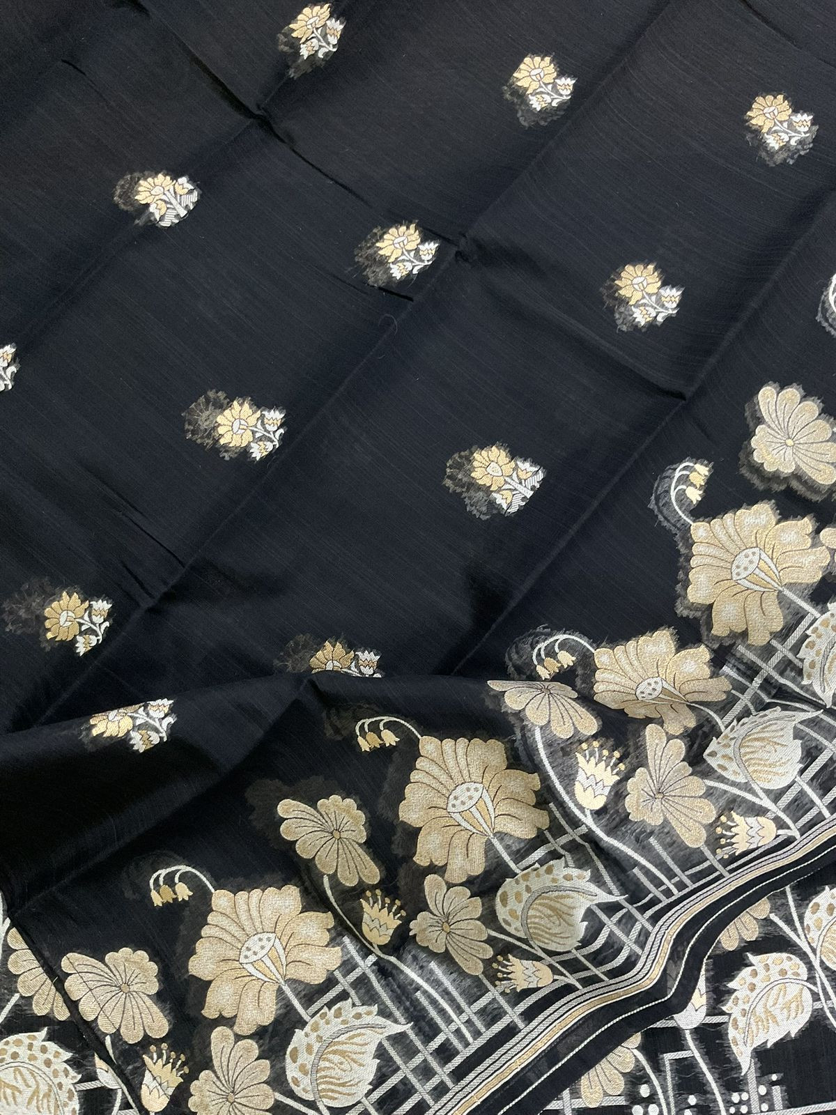 Soft Slub Chanderi Jamdani Weaved Suit - Black
