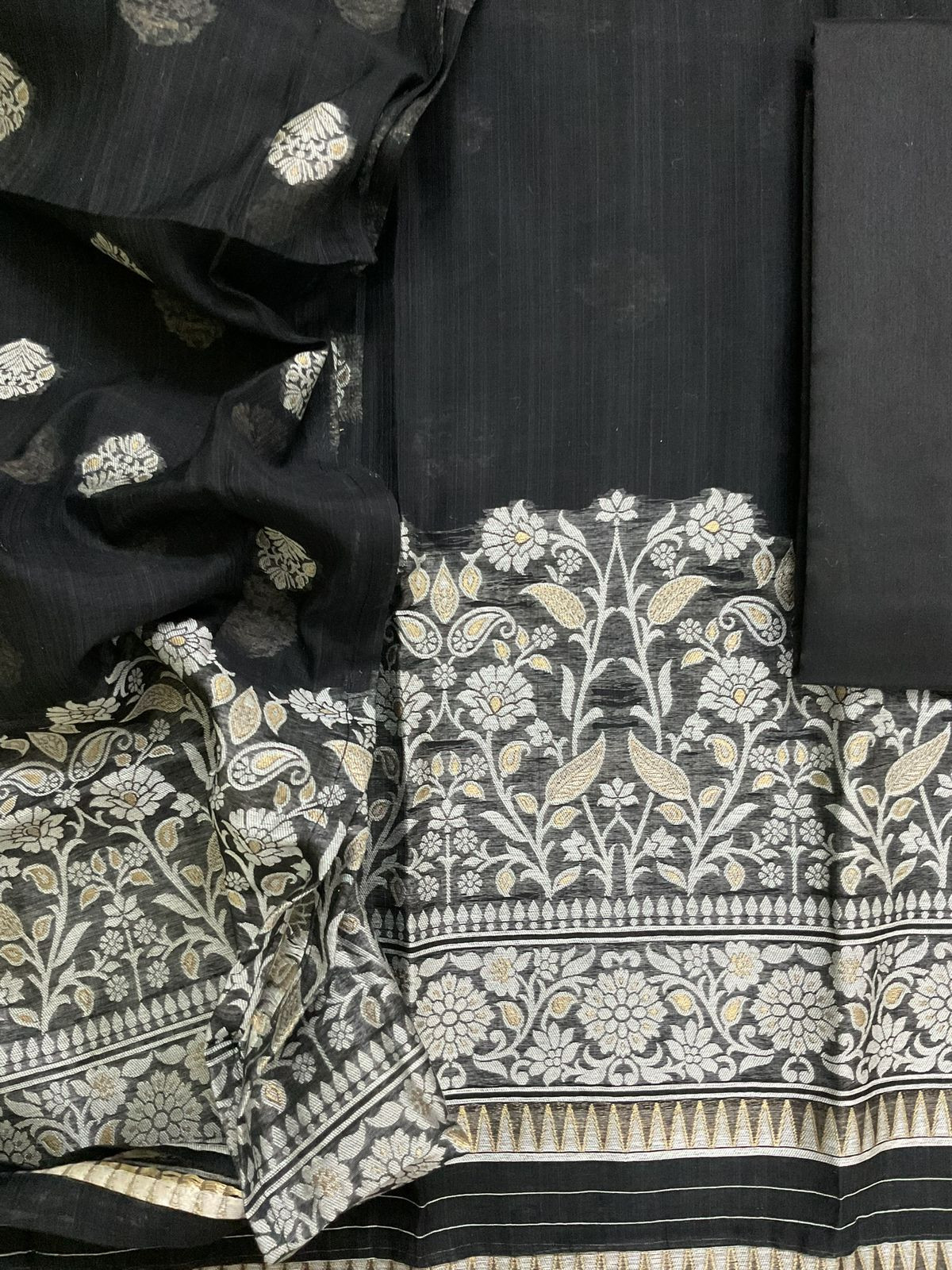 Soft Slub Chanderi Jamdani Weaved Suit - Black