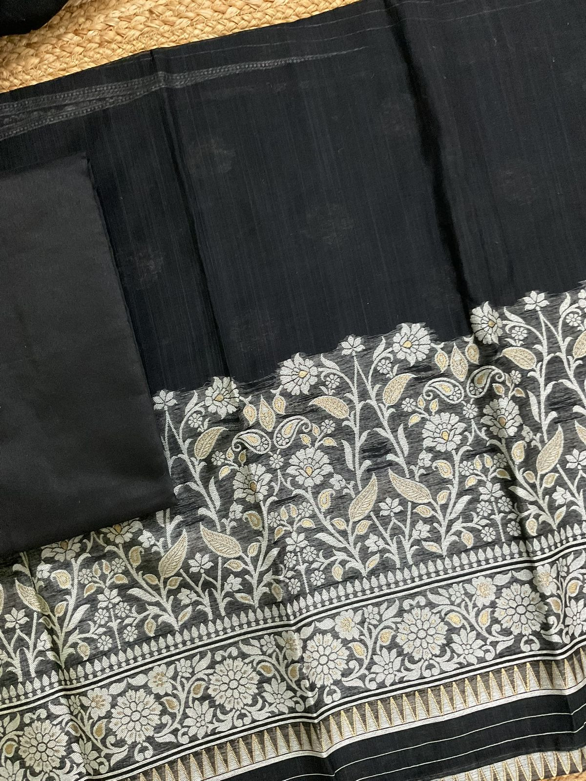 Soft Slub Chanderi Jamdani Weaved Suit - Black