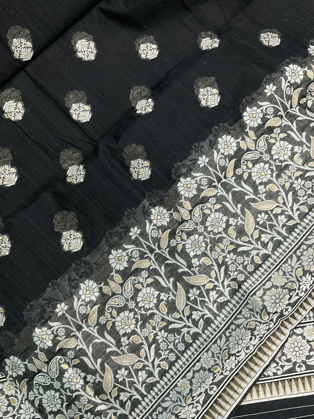 Soft Slub Chanderi Jamdani Weaved Suit - Black