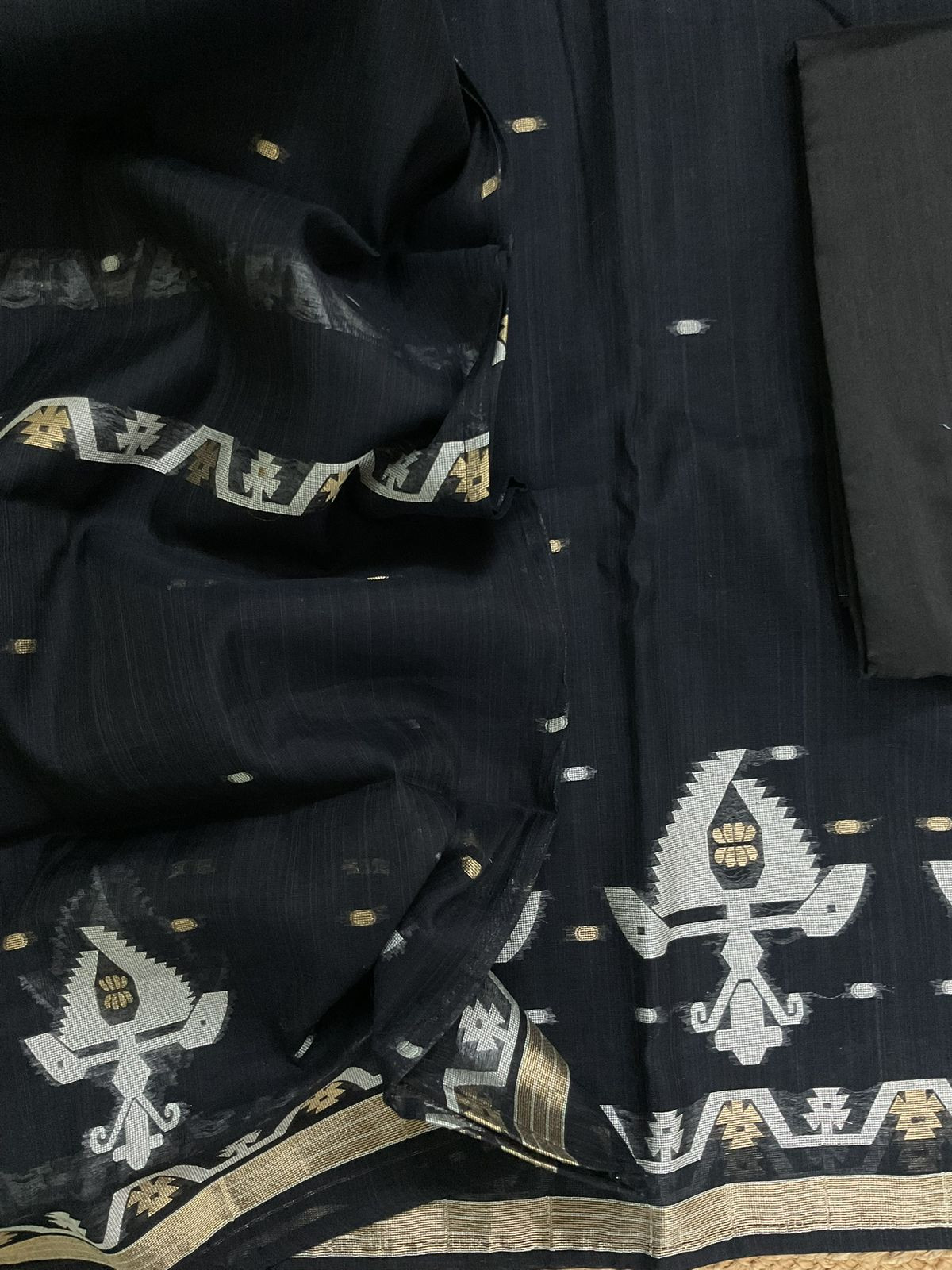 Soft Slub Chanderi Jamdani Weaved Suit - Black