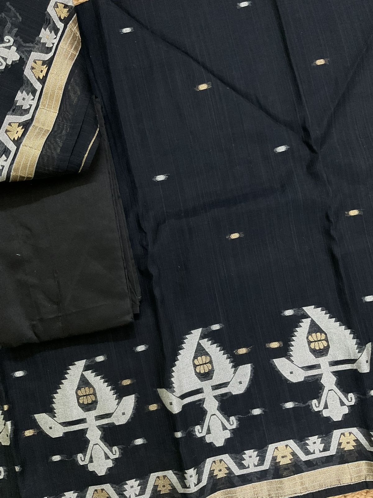 Soft Slub Chanderi Jamdani Weaved Suit - Black