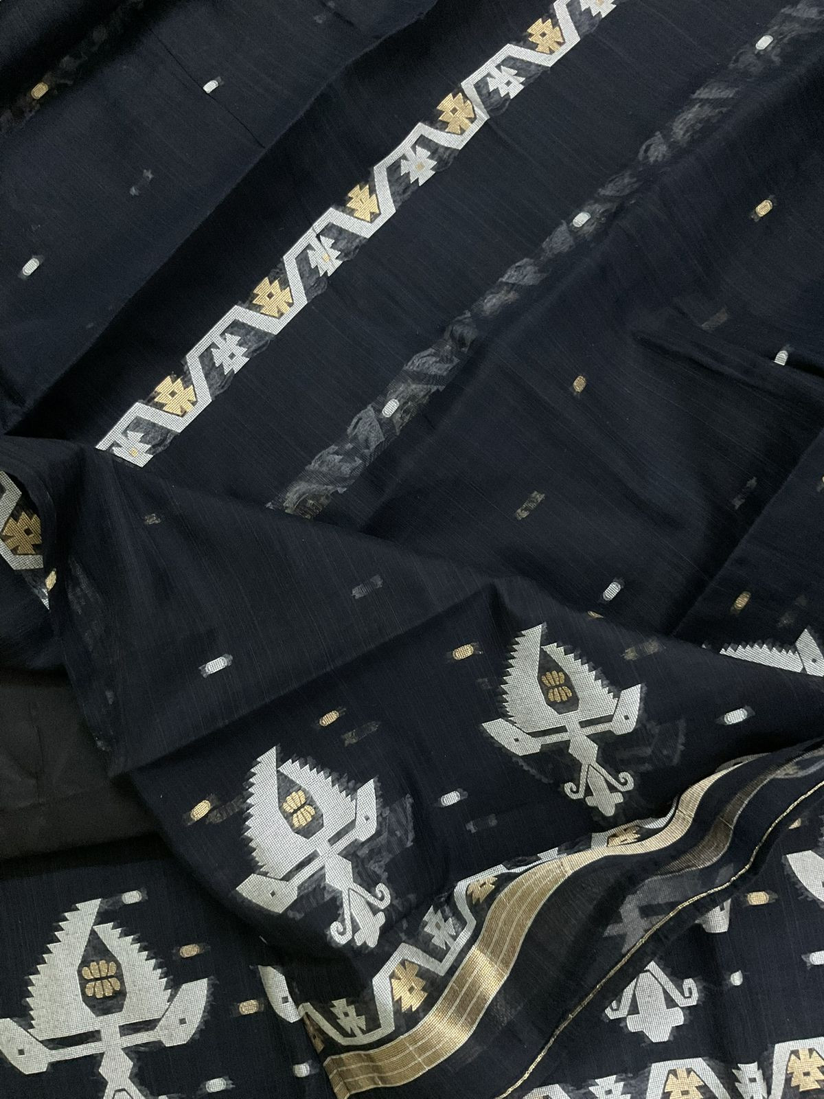 Soft Slub Chanderi Jamdani Weaved Suit - Black