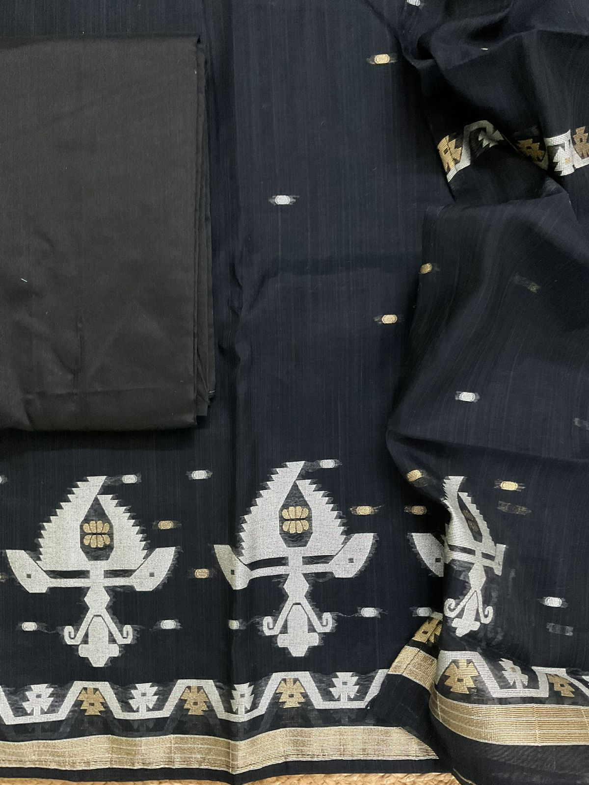 Soft Slub Chanderi Jamdani Weaved Suit - Black