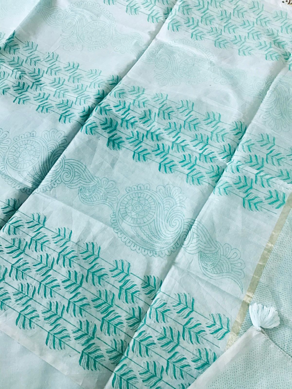 Soft Chanderi Printed Suit - Sea Blue