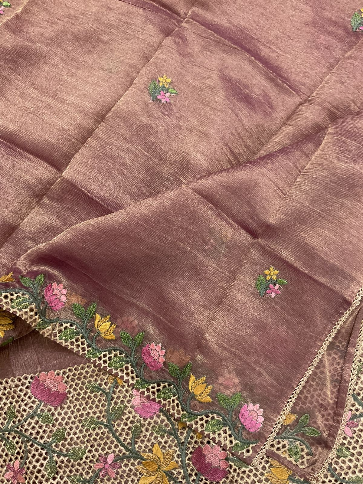 Soft Crushed Tissue Embroidered Suit - Wine