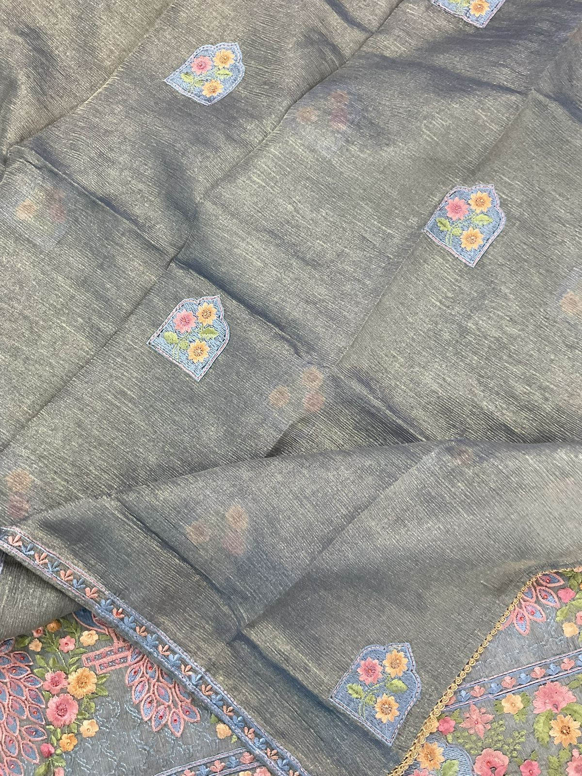 Soft Crushed Tissue Embroidered Suit - Blue