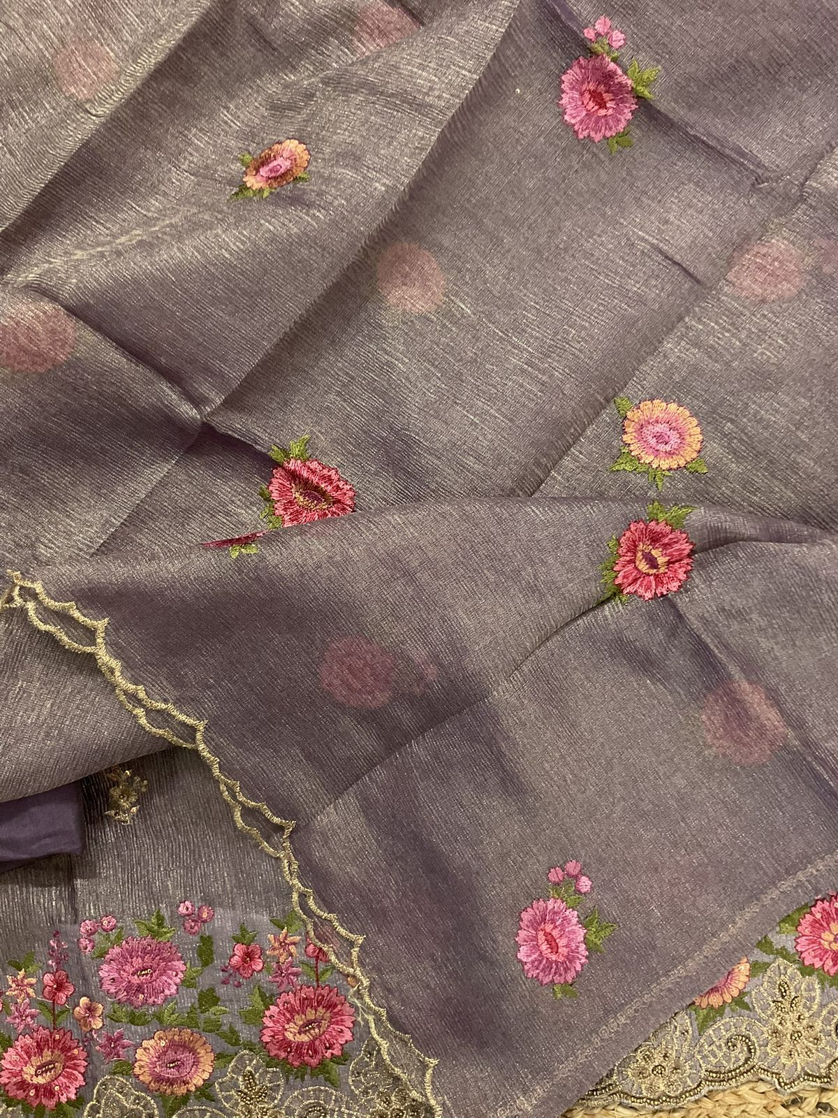 Soft Crushed Tissue Embroidered Suit - Purple