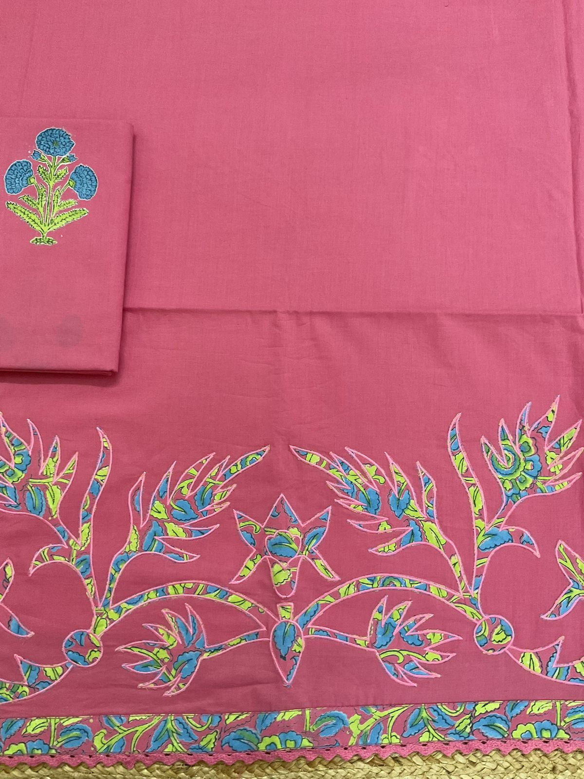 Pure Cotton Printed Embroidered Suit - Pink