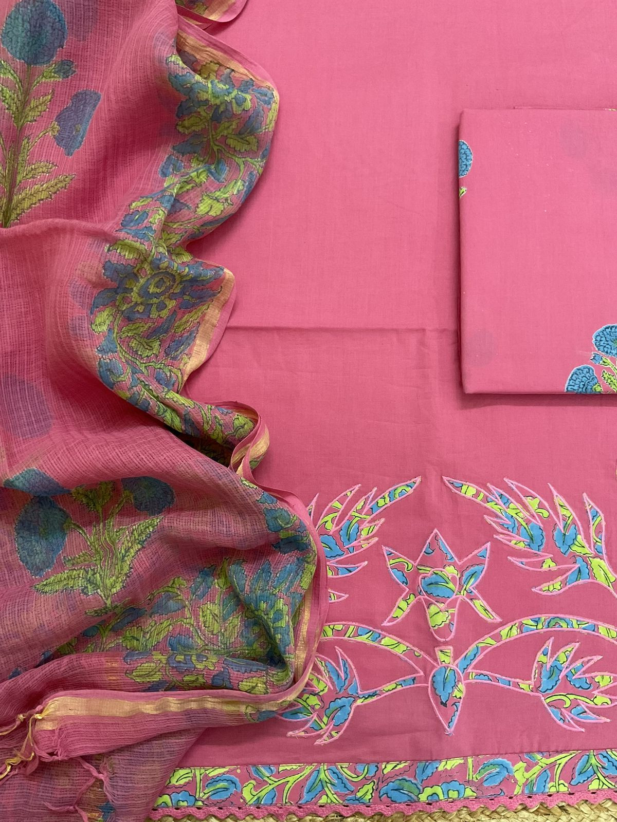 Pure Cotton Printed Embroidered Suit - Pink