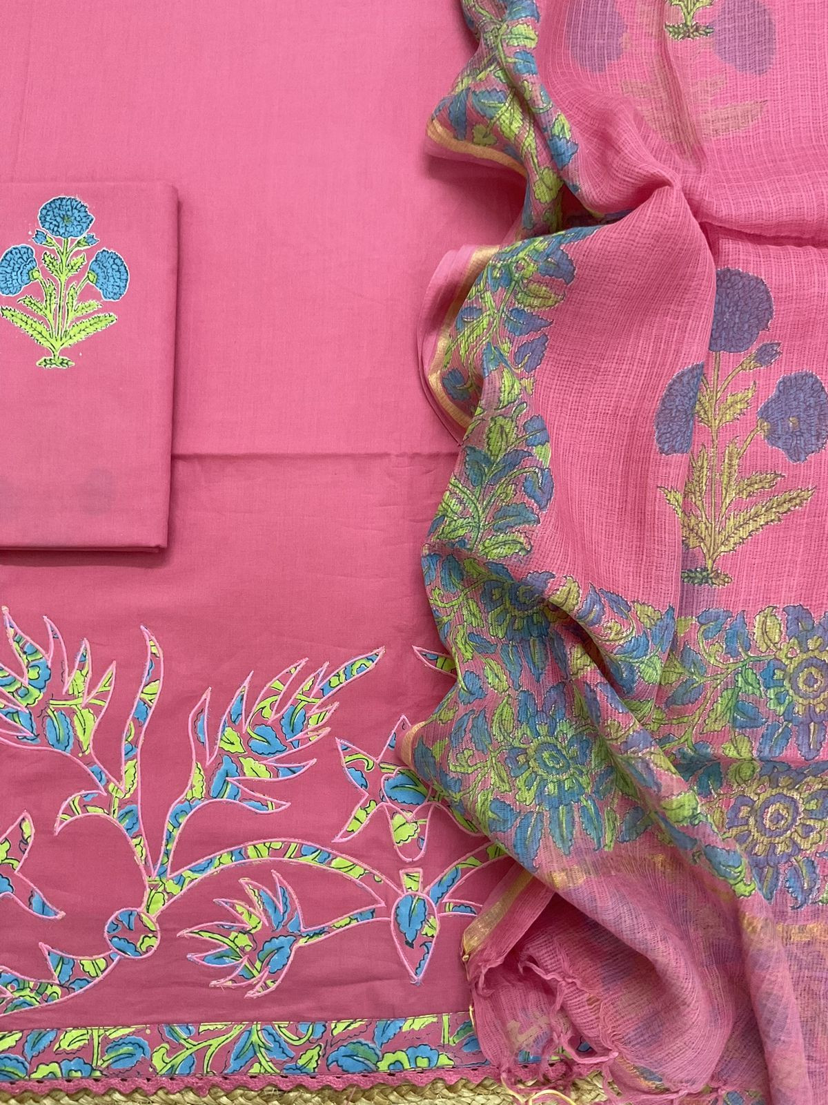 Pure Cotton Printed Embroidered Suit - Pink