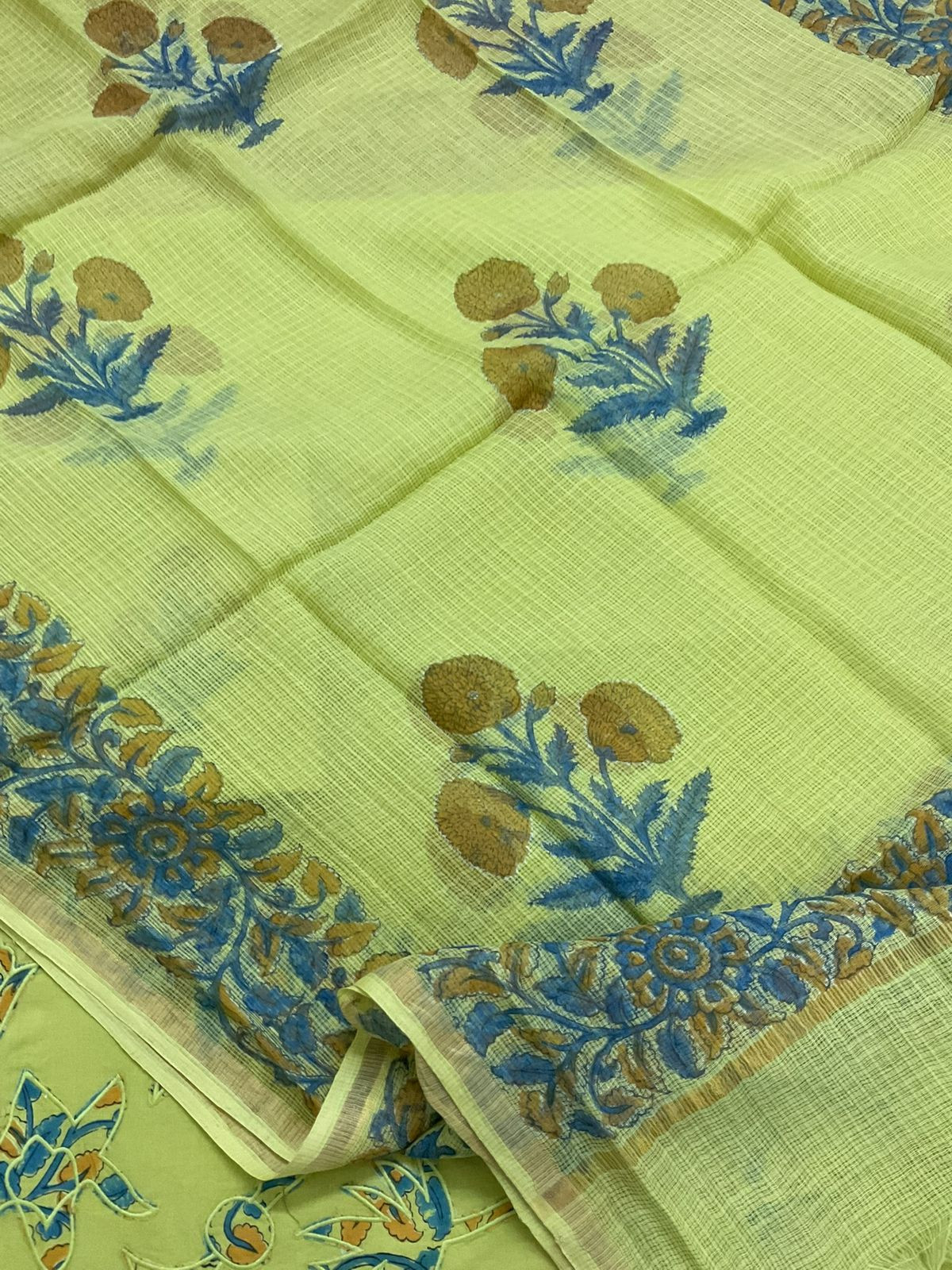 Pure Cotton Printed Embroidered Suit - Green