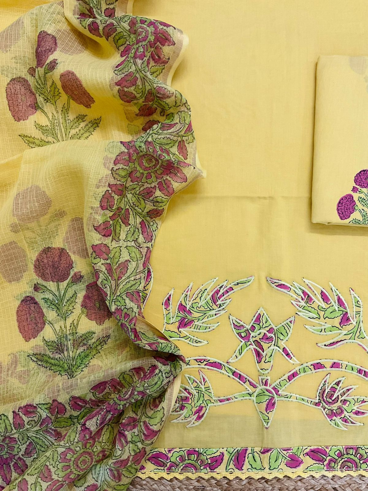 Pure Cotton Printed Embroidered Suit - Yellow