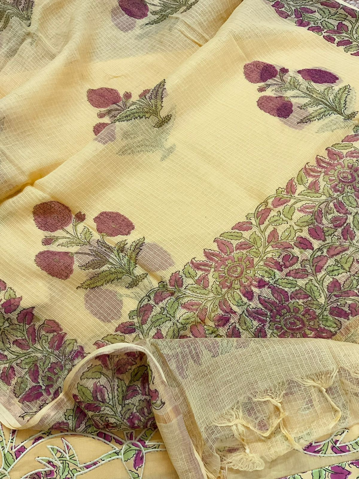 Pure Cotton Printed Embroidered Suit - Yellow